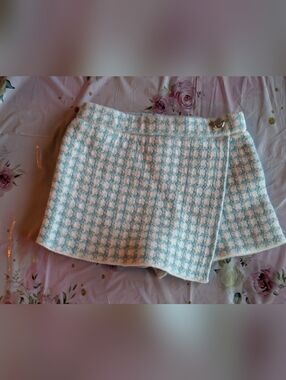 Textured Blue and White Tweed Mini Skort/ Infant 12 Months